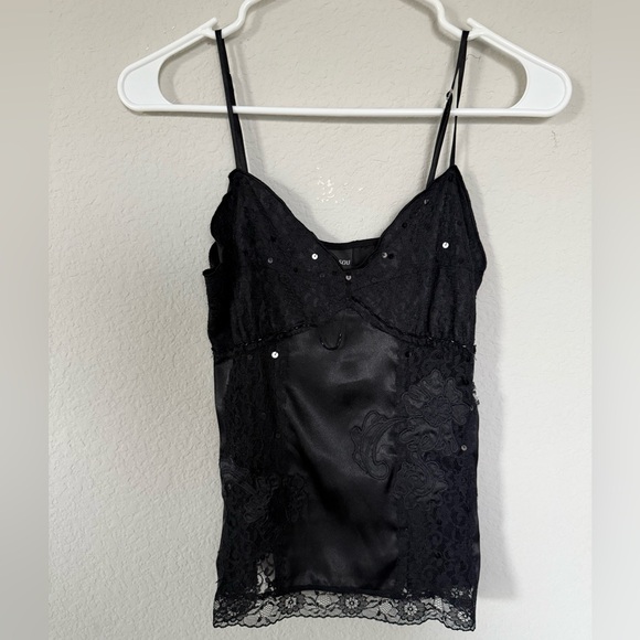 Bisou Bisou Tops - Bisou Bisou Y2K Black Lace Satin Cami